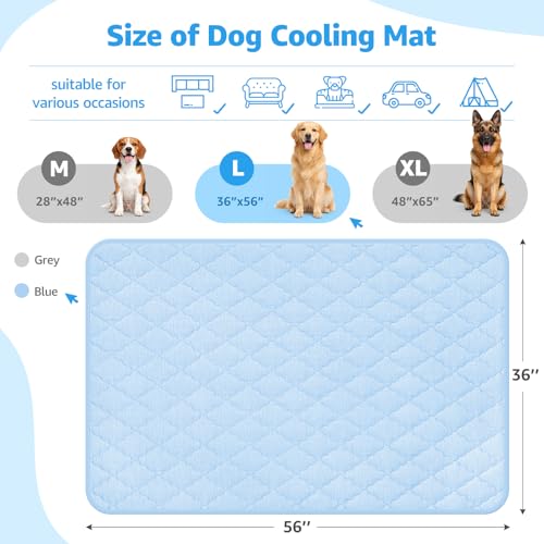 LOOBANI Dog Cooling Mat for Large Dogs 56" x36- Dog Cooling Pad Durable, Cool Blanket Machine Washable, Large Pet Cool Mat for Outdoor, Indoor (Blue, 56" x36) - color: Blue, size: 56"x36"