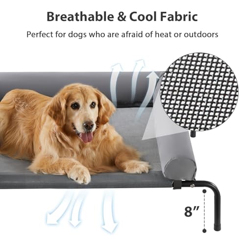 RRPETHOME Large Elevated Cooling Dog Bed, Raised Pet Cot Beds for Large Dogs, Elevated Outdoor Dog Bed, Chew Proof Portable Cooling Pet Cot with Skid-Resistant Feet and Breathable Mesh - color: Grey, size: 36.0"L x 26.0"W x 8.0"Th