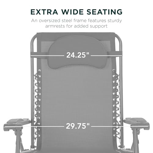 Best Choice Products Oversized Zero Gravity Chair, Folding Outdoor Patio Lounge Recliner w/Cup Holder Accessory Tray, Pillow - Dove Gray - color: Dove Gray