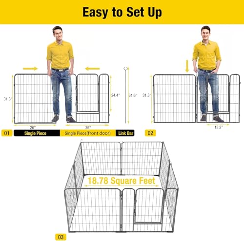 Foldable Metal Pet Dog Exercise Fence Pen with Door Gate, Outdoor Enclosure Kennel for RV Camping Play Yard (31 Inch Height)