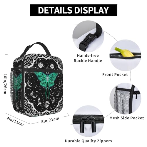 Moth Moon Phase Witchy Psychedelic Eyes Moon Stars Insulated Lunch Bag Portable Reusable Zipper Lunch Box For Men Women Work Picnic Travel Camping - color: Black12