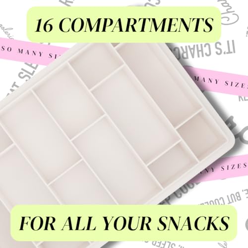 Charcoolerie Chilled Snackle Box, Divided Serving Tray, with Ice Pack and Bonus Insulated Carry Bag, with Leak-Resistant 4-Latch Lid, 16 Compartments, Keeps Snacks Cold for Hours, Gift-Ready Packaging