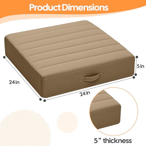 MeMoreCool Square Floor Pillow Seating for Adults Kids, Large Meditation Cushion Floor Pillow with Thick Foam & Soft Tufted Cover, Washable Big Pillow Seat Floor Cushion for Sitting Yoga 24" Coffee - color: Light Coffee, size: 24 Inch