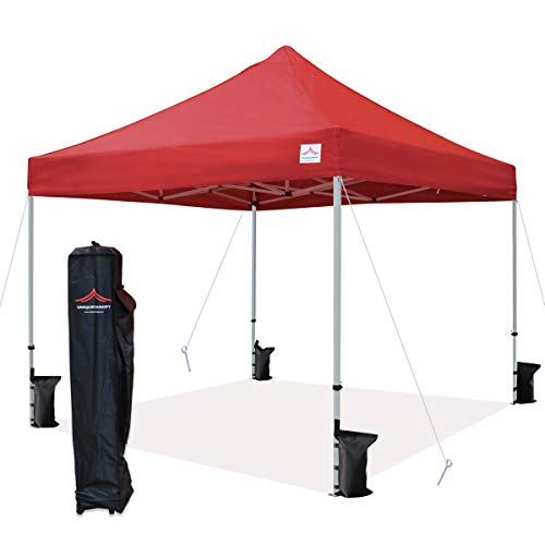 10'x10' Pop Up Canopy Tent Commercial Instant Shelter with Heavy Duty Roller Bag, 4 Canopy Sand Bags, 10x10 FT Red - color: Red