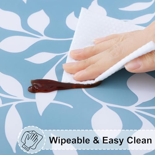 misaya Rectangle Vinyl Tablecloth, Fitted Table Cover, 100% Waterproof, Elastic Edge, Flannel Backing, Plastic Table Cloth Fit 8 Foot Folding Tables for Picnic, Camping (Blue Leaves, 30x96 inch) - color: Baby Blue, size: 96" x 30" (Rectangular)