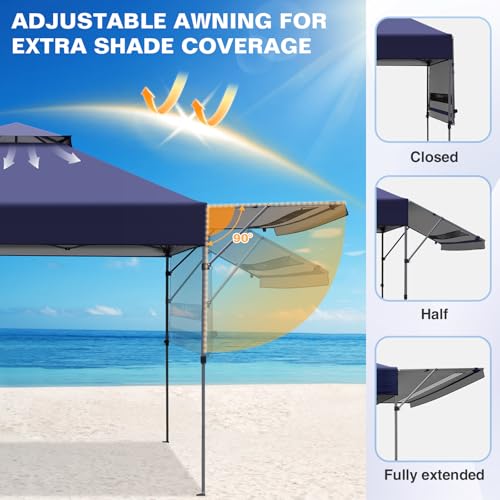 EAGLE PEAK 17x10 Pop up Gazebo Canopy Tent Outdoor Instant Canopy Shelter with Adjustable Dual Half Awnings (Blue) - color: Blue