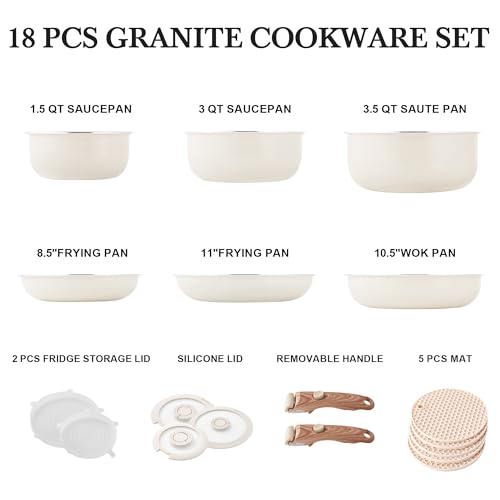 Pots and Pans Set Nonstick - YIIFEEO Stackable Camping Cookware Pots and Pans Set Detachable Handle Kitchen Cookware Sets Removable Handle, Non Toxic Nonstick Frying Pans for Cooking Pot Set Gift - color: Black Beige