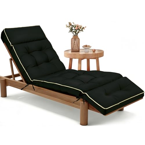 MAGIC ELEPHANT Chaise Lounge Cushion Outdoor, Memory Foam Patio Lounge Chair Cushion with Ties for Indoor Outdoor Furniture, Waterproof Replacement Long Chair Cushion (Black) - color: Black