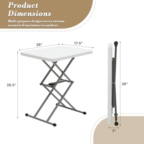 Athena Collection Folding TV Tray Table Couch Table with 5 Height Adjustable, Portable Small Folding Table Dinner Tray Laptop Table for Living Room Small Space for Eating on Bed Sofa Couch - color: White-w Foot, size: 17.5"D x 26"W