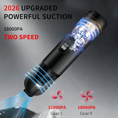 Handheld Car Vacuum Portable Cordless, 2 in 1 Handheld Vacuum Cleaner 18000PA High Power Air Blower,2 Speed Mini Hand Held Vacuum Rechargeable for Home, Car, Office, Pet Hair - color: Black