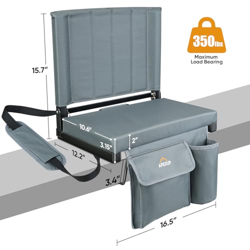 APEXUP Stadium Seats with Back Support, Portable Bleacher Seat with Large Pocket and Cup Holder, Wide Stadium Chair for Sports Events and Concerts - color: Grey