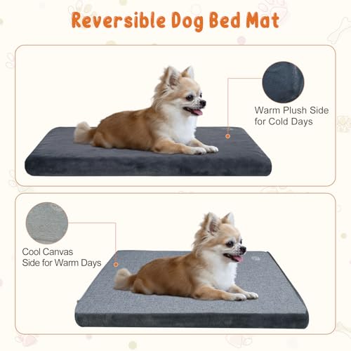 EMPSIGN Stylish Dog Bed Mat Dog Crate Pad Mattress Reversible (Cool & Warm), Water Proof Linings, Removable Machine Washable Cover, Firm Support Pet Crate Bed for Small to XX-Large Dogs, Grey - size: S(23"*16"*3")