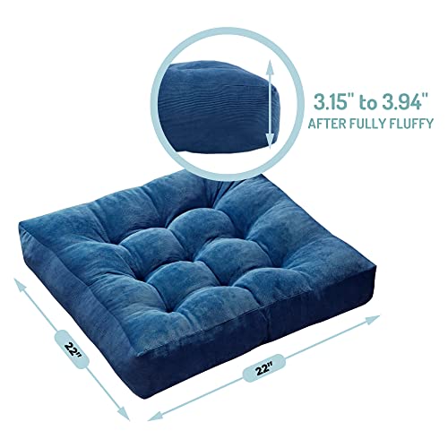 Degrees of Comfort Square Large Pillows Seating for Adults, Tufted Corduroy Floor Cushions for Living Room Tatami, Navy Blue, 22x22 Inch - color: Square | Navy | 1 Pack, size: 1 Pack