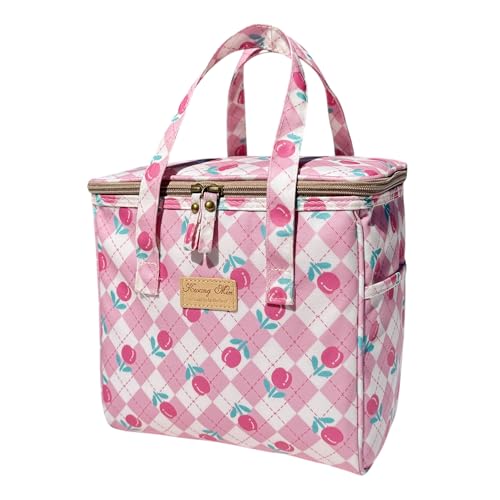 Kwang Min Floral Insulated Lunch Bag for Women,Reusable Lunch Box,Large Cooler for Office,Picnic Outdoors,Premium Quality Waterproof Fabric,Ideal Gift for Outdoors and work (Pink Gingham Check) - color: Pink Gingham Check
