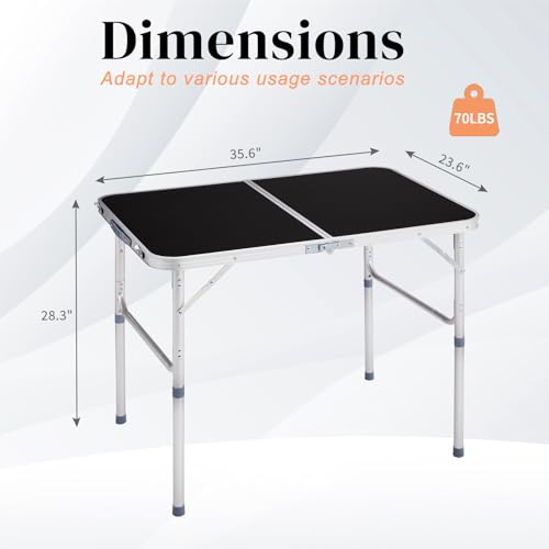 3.0 Ft Folding Portable Camping Table with Adjustable Height Legs, RV Dining Tables, Grill, DJ, BBQ, Dining, Picnic, Cooking, Beach, Garden, Black - color: Black, size: 3 FT