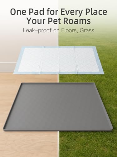 Dog Pee Pad Holder, 23.4 x 23.4 Inch Silicone Potty Holder, Leak-Proof & Non-Slip Design, Protects Floors from Mess, Easy-Clean, Lightweight & Portable, Fits Regular Pads, Gray