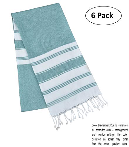 GLAMBURG Peshtemal Turkish Beach Towel Cotton Oversized 36x71 Set of 6 for Adults, Soft Durable Absorbent Extra Large Hammam Bath Sheet - Teal - color: Teal, size: 6 Pack