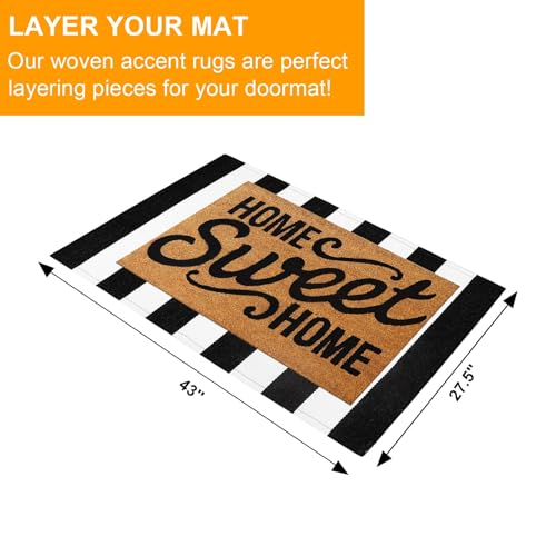 LEEVAN Black and White Outdoor Rug 2.3' x 3.6', Washable Striped Front Porch Rugs, Cotton Woven Layered Front Door Mat, Farmhouse Entryway Rug Reversible Foldable Indoor Doormat for Layered - color: Black and White Stripes, size: 2'4" x 3'7" (Rectangular)
