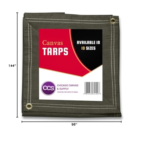 CCS Waterproof Canvas Tarp Cover – Heavy Duty Duck Cloth, Waxed Canvas Tarpaulin with Rustproof Brass Grommets for Camping, Construction, Equipment & Outdoor Use (Olive Drab, 8x12 Ft) - color: Olive Drab, size: 8 by 12 Feet