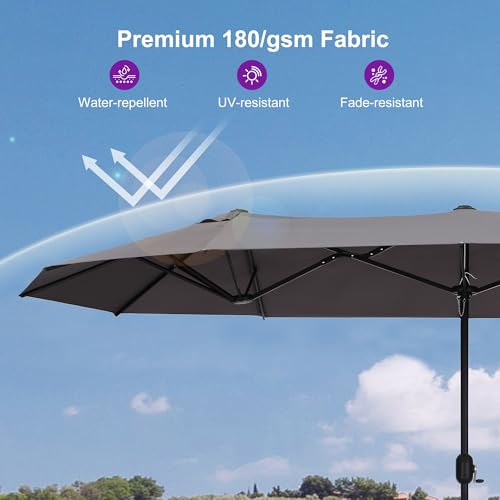 PURPLE LEAF 13ft Patio Market Umbrella with Base Double-Sided Rectangle Outdoor Table Sun Umbrellas with Crank 12 Heavy Duty Sturdy Ribs for Pool Beach Deck Backyard Gray - color: Gray, size: 13' X 7'
