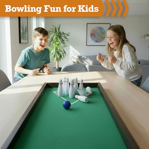 Sterling Games Tabletop Bowling Combo Set, Wooden Arcade Board with Marbles and Pins, Indoor Table Top Game for Kids and Family - style: Bowling/Bocce