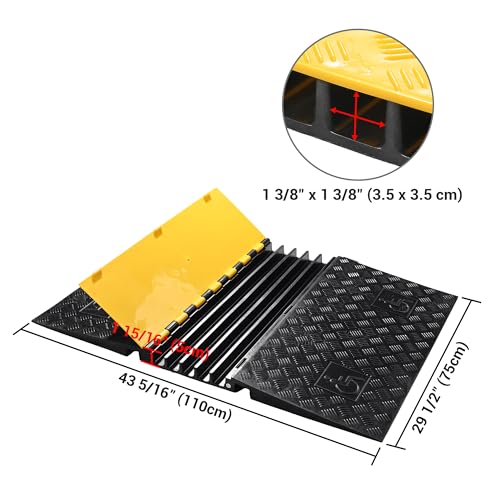 Yescom ADA Threshold Ramp for Wheelchair & Scooter, 5-Channel Rubber Cable Protector 110,000 Lbs Capacity Heavy Duty Bridge Ramp Non-Slip Wire Cord Cover for Driveway & Events - size: 2"h - 5 Channel - Ada