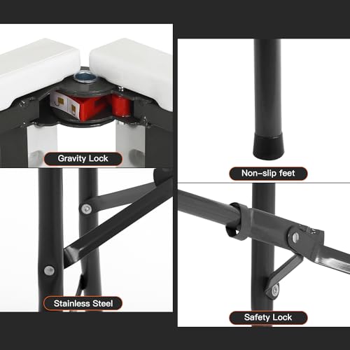 BestOffice 8FT Picnic Table Folding Table Camping Table Plastic Table Fold Up Table Lock for Party Event,White - color: White, size: 8 FT 29"x94"