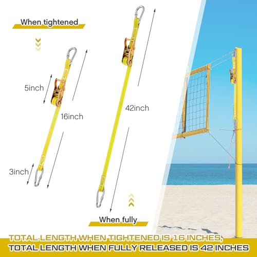 MiniInflat 2 Pcs Volleyball Net Tensioning Ratchet Strap, Heavy Duty Net Tensioning Lever Ratchet, Volleyball Poles Rope Tightener for Indoor & Outdoor Use - color: Yellow