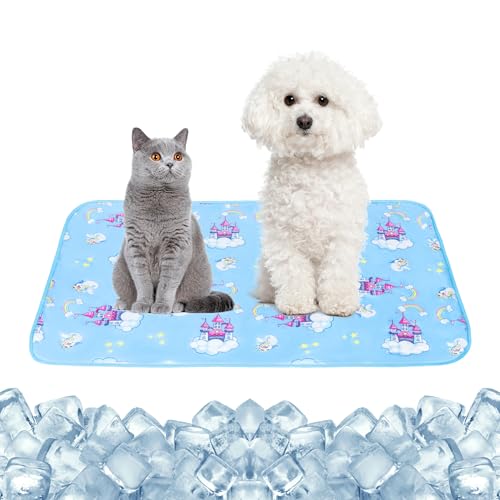 NACOCO Summer Pet Cooling Mat - Cat Dog Cushion Pad Sleeping Cool Castle Comfortable Soft for Pets Kids and Adults (Blue Castle, S) - color: Blue Castle, size: S: 15.5'' x 19.5''