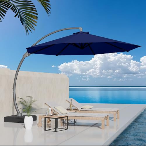 Kingdura 12ft Offset Cantilever Patio Umbrella with Base Included, Large Round Aluminum Outdoor Umbrella, 360° Rotation & Infinite Tilt, Heavy Duty Frame for Deck Pool Backyard, Navy blue - color: Navy blue, size: 12 FT