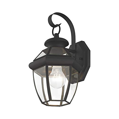 Livex Lighting 2051-04 Monterey 1 Light Outdoor Black Finish Solid Brass Wall Lantern with Clear Beveled Glass - color: Black