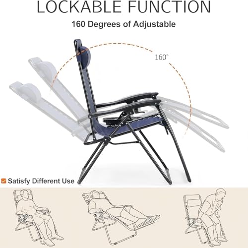 Sweetcrispy Zero Gravity Chairs, Set of 4 Portable Recliner Beach Camping Patio Outdoor Folding Lounge Chair with Cup Holder Trays and Adjustable Pillow for Poolside, Garden, Backyard, Lawn (Blue) - color: Blue-4p
