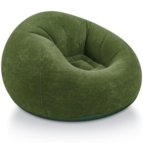 Realspring Inflatable Bean Bag Chairs for Adult Blow up Chairs Lazy Sofa Folding Portable Inflatable Chair for Movie Outdoor Room Bedroom Reading Camping(Dark Green) - color: Dark Green
