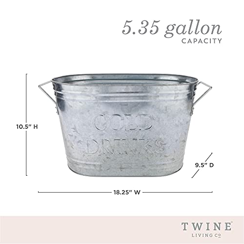 Twine Insulated Drink Galvanized Bucket, Beer and Beverage Tub, Metal Bucket, Ice Buckets for Parties, Holds 5.35 Gallons, Silver - style: Galvanized