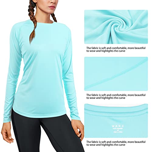 isnowood Women's Sun Protection Long Sleeve Shirts, UPF 50+ UV Rash Guard Swim Shirt, Workout Hiking Running Athletic Tops - color: Baby Blue, size: XX-Large