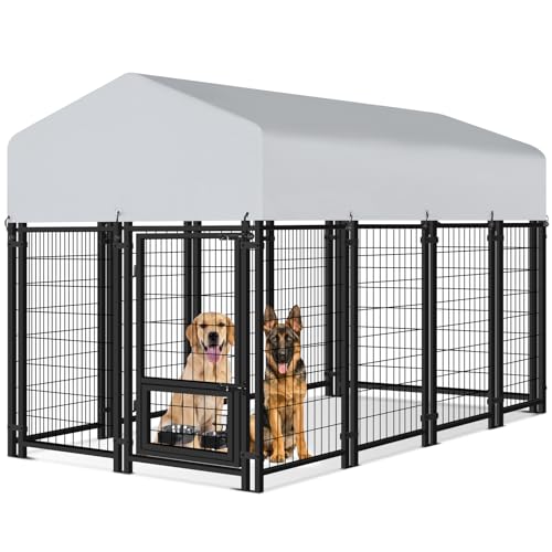 Vagger 7.8x4x4.9FT Outdoor Dog Kennel for Large Dogs,Extra Large Welded Wire Fence Playpen for Outside,Newly Upgraded Security Door Lock and Panel Connector/UV-Resistant Waterproof Roof Cover
