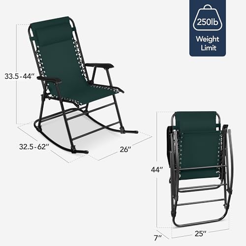 Best Choice Products Outdoor Zero Gravity Rocking Chair, Folding Reclining Patio Lounge Chair with Adjustable Pillow for Lawn, Beach, Camping - Forest Green - color: Forest Green