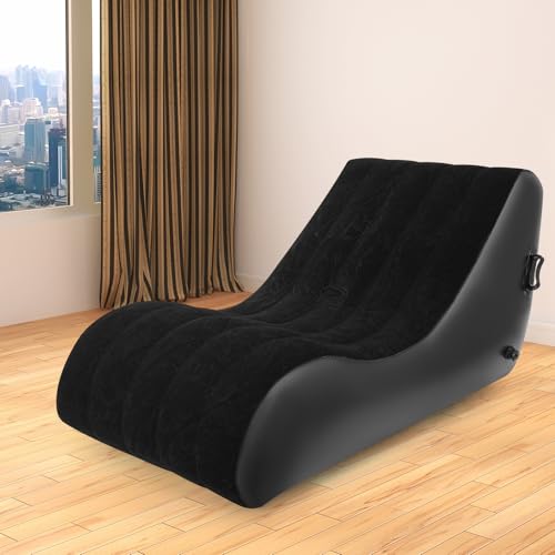 PVC Air Mattress Sofa Bed, Modern Inflatable Couch with Built in Double Layer Pump S Shaped Blow Up Chamber Airbed 440lbs Capacity for Living Room Office Camping Indoor Outdoor Use (Black) - color: Black