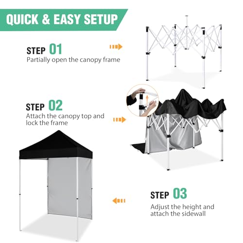 5x5 Pop Up Canopy Tent with One Sidewall, Instant Portable Beach Canopy, Outdoor Tent with Carry Bag for Camping, Sports, Tailgating, Events, Black - color: Black, size: With One Wall