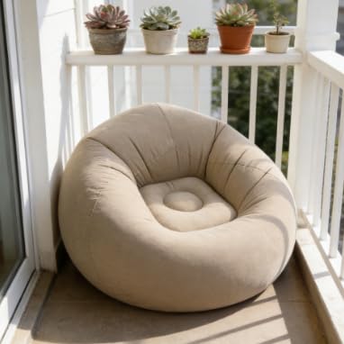 Inflatable Bean Bag Chair with Pump, Flocked PVC Portable Blow Up Couch, Folding Inflatable Couch Lazy Sofa for Indoor & Outdoor, Living Room, Camping, Movie Night, Party (04) - color: 04