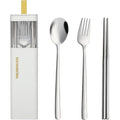 DEVICO Travel Utensils with Case, Stainless Steel Reusable Camping Silverware Set for Lunch Box, Portable Cutlery Kit Includes Fork, Spoon, Chopsticks (White) - color: White