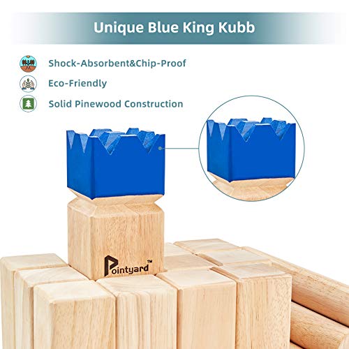 Kubb Yard Game Set for Adults & Families - Viking Chess Outdoor Heave Hardwood Wooden Toss Game with 10 Blocks, 6 Batons, Carrying Bag | Perfect for Backyard Party BBQ Lawn Camping Beach - color: Blue