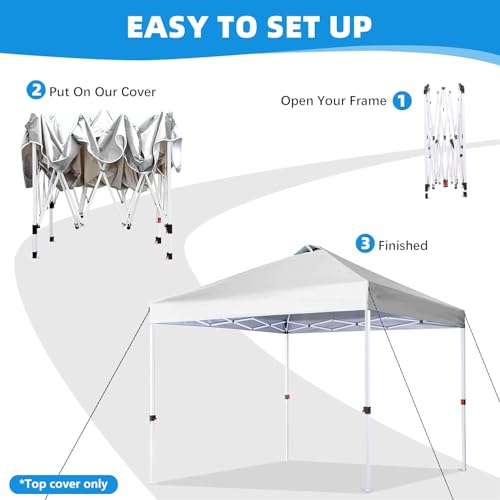 10x10 Canopy Replacement Top Cover with Air Vent, 210D Silver Coated Waterproof Polyester, Pop Up Tent Cover for Straight Leg Canopy Frame, Canopy Top Only - color: Silver-coated White