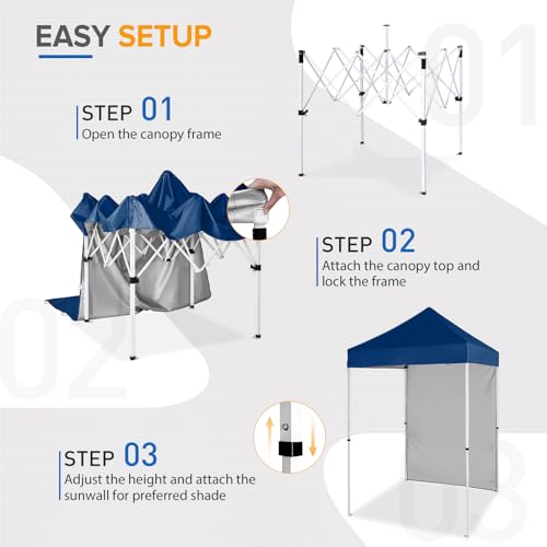 EAGLE PEAK Pop up Canopy 5x5, Outdoor Portable Canopy Tent with One Removable Sunwall, Carry Bag Included, Dark Blue - color: Dark Blue