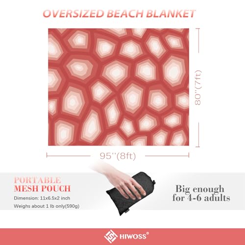 Beach Blanket Waterproof Sandproof Oversized 95”x 80”,Sand Free Beach Mat with Corner Pockets,Portable Mesh Bag for Travel and Outdoor Camping (Dreamsea) (Ombre Red) - color: Red