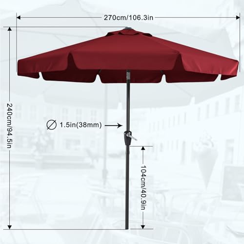 MASTERCANOPY Valance Patio Umbrella for Outdoor Table Market -8 Ribs (9ft, Burgundy) - color: Burgundy, size: 9FT