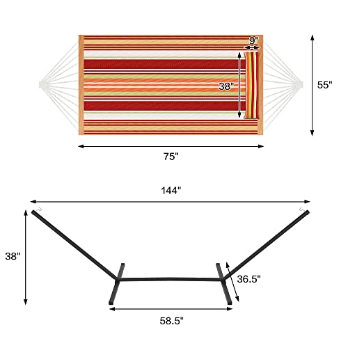 Homgava Two Person Hammock with Stand for Outside Heavy Duty, Outdoor Patio Hammock with Portable Steel Stand, Large Double Hammocks,480lbs Capacity.(Red) - color: Red