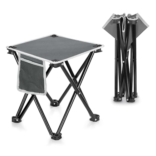 Triple Tree 2 Pack Folding Camping Stool, 13.8 Inch Small Portable Lightweight Stool with Side Pocket, Foot Stool with Carry Bag for Hiking, Fishing and Beach, Hold up to 400lbs, Grey
