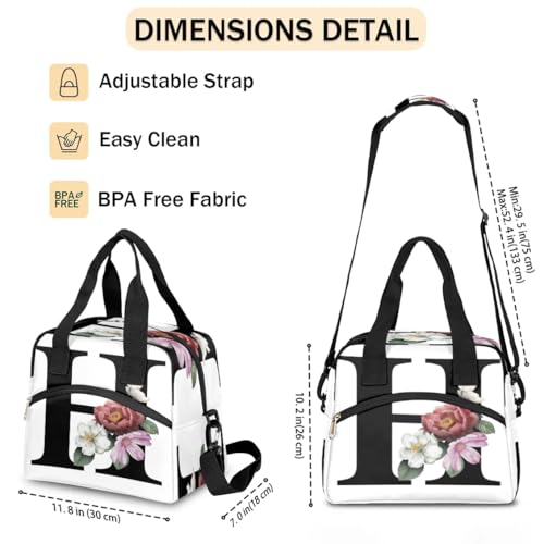 Letter H Insulated Lunch Bag for Women Men Reusable Waterproof Lunch Box Cooler Tote Bag One shoulder portable meal bag Portable Adult Lunchbox for Work Picnic Hiking Beach - color: Letter H