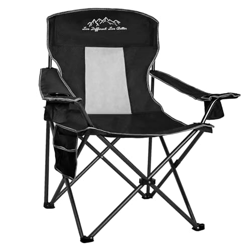Folding Camping Chair Mesh Back Portable Breathable Outdoor Chairs with Carry Bag & Cup Holder for Camping, Beach, Fishing, Sports, Patio, Black - color: Black